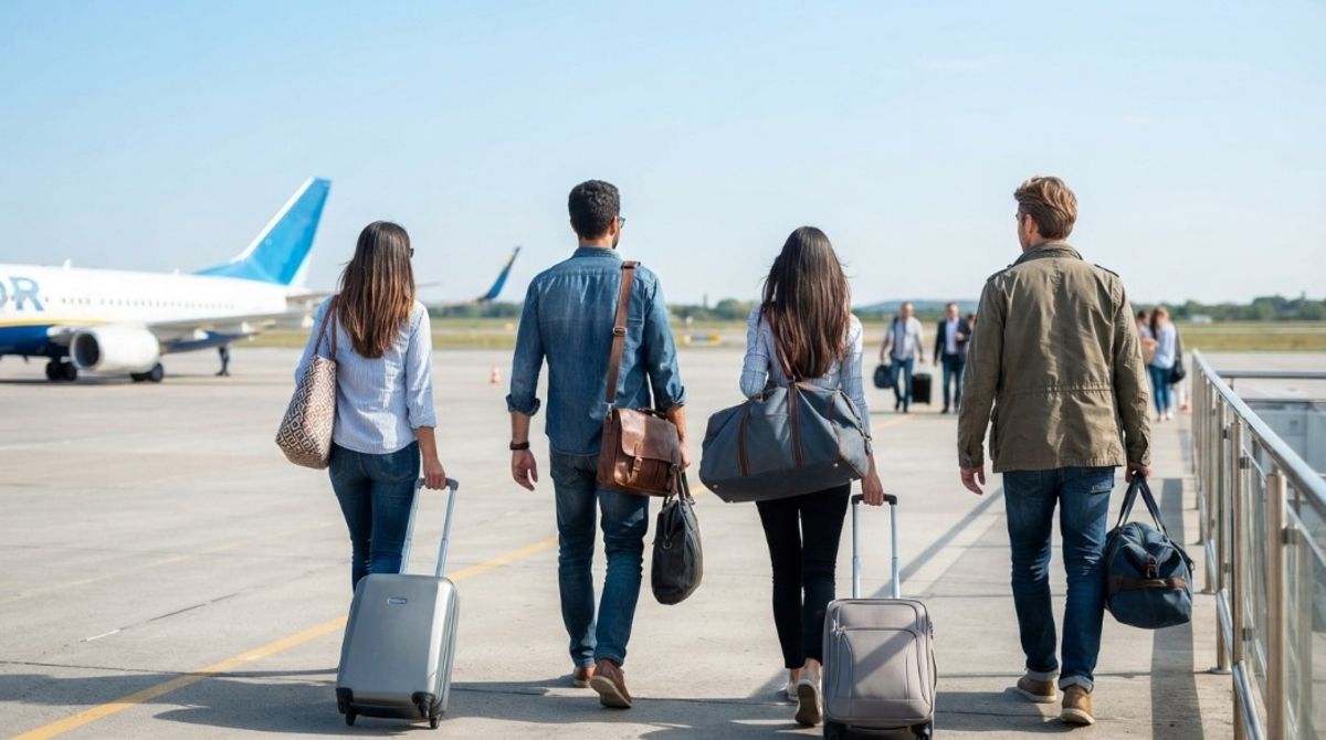 Pessoas caminhando até o avião